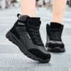 Winter Women Ankle Boots Black Leather Fashion Autumn Warm Fur Motorcycle Non-slip Waterproof Female Platform Boots Shoes